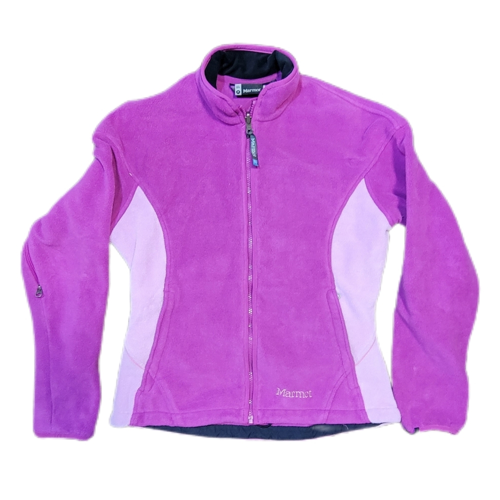 Marmot Women's Fleece Jacket Sz Small/Petite Zip Up Vented Armpits 2 tone color